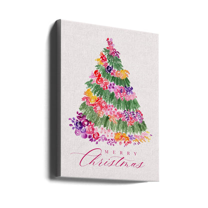 Impression sur toile Arbre de Noël floral rose