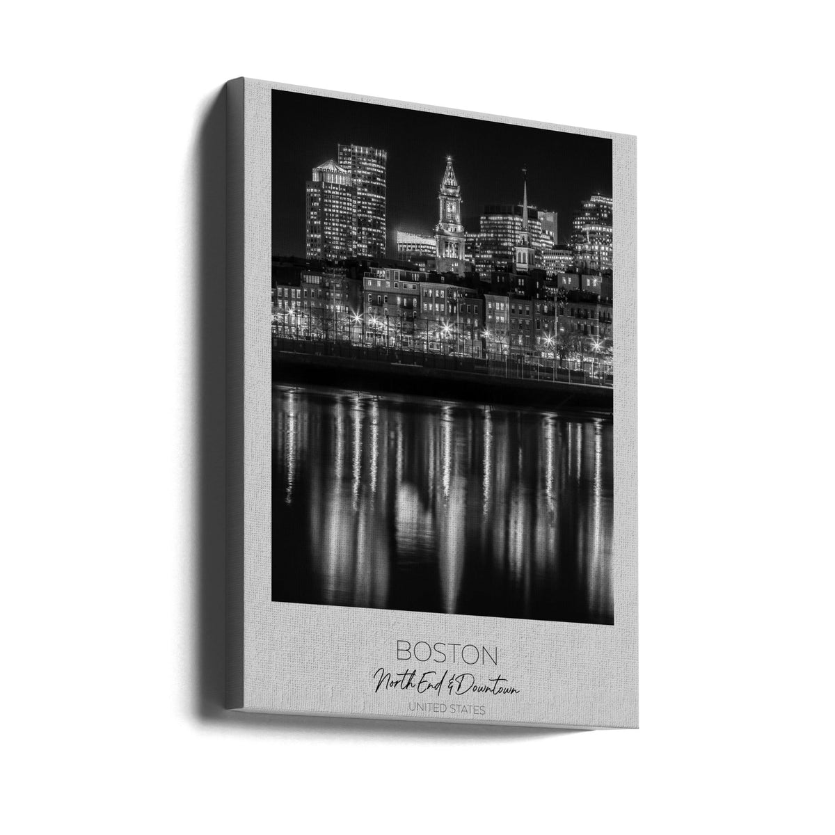 Boston Waterfront Night Reflections Canvas Wall Art | BOSTON Evening Skyline of North End
