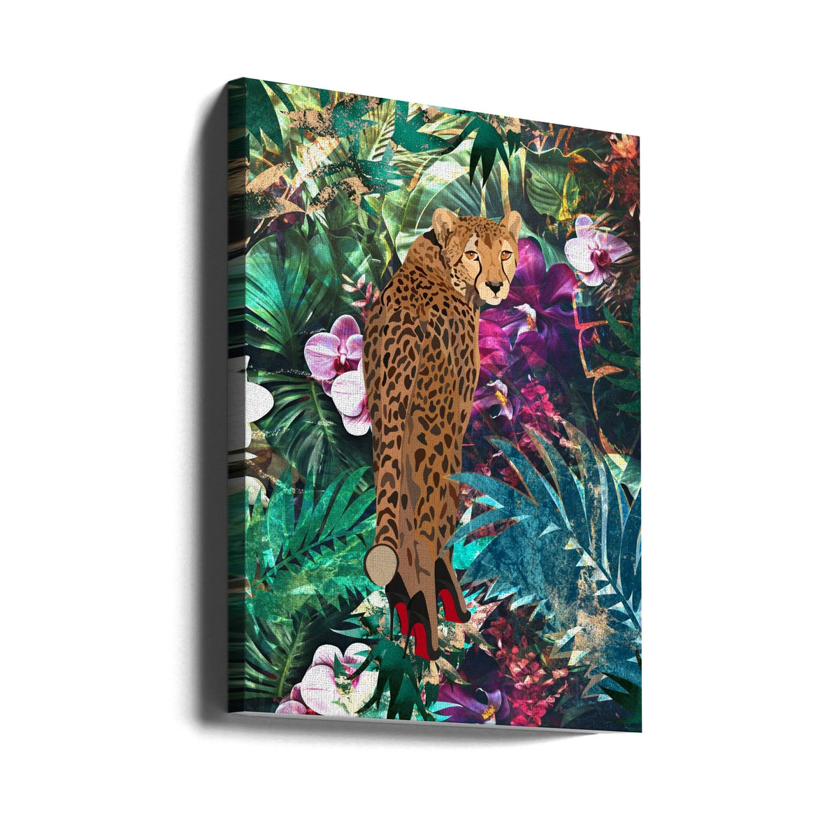 Décoration murale Jungle tropicale et florale - Guépard à talons