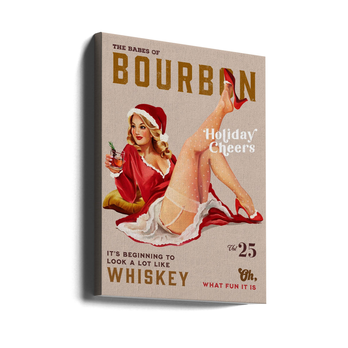 Holiday Bourbon Vintage Christmas Pinup Canvas Wall Art | Babes of Bourbon Vol 25 Holiday Cheer Christmas Pinup