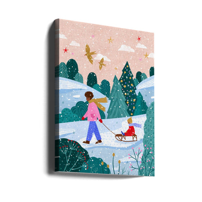 Tableau mural "Promenade en luge enneigée 2" sur toile