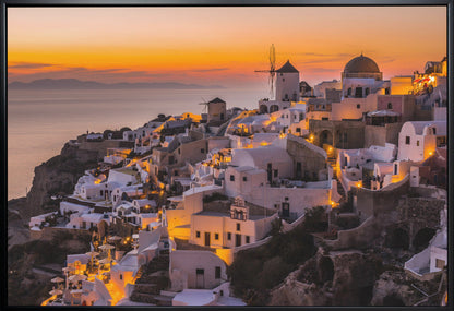 Santorini Village at Golden Sunset Canvas Wall Art | Calispera Santorini