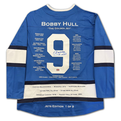 MAILLOT DE CARRIÈRE DE BOBBY HULL ÉDITION JETS DE WINNIPEG #1 DE 9 - ALTERNATIF AUTOGRAPHIE
