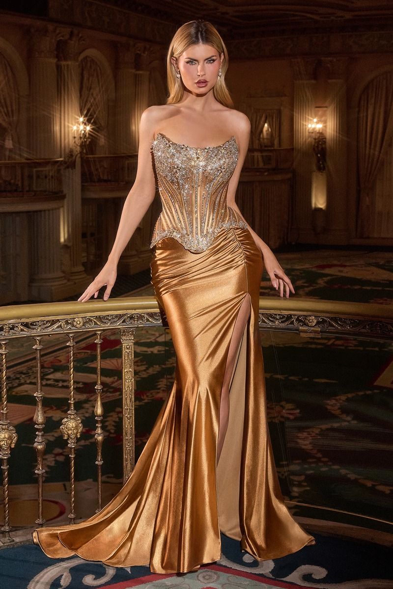Strapless corset bodice with crystal embellishment & lace-up back