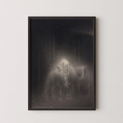 Charles Angrand - L'estampe d'art Le Bon Samaritain : Dessin au fusain onirique