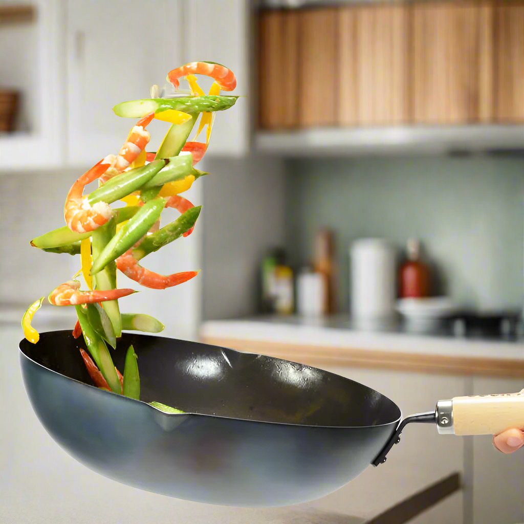 Wok Yoshikawa en acier au carbone 36 cm - Fabriqué au Japon