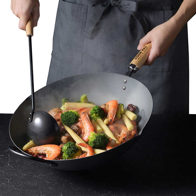 Wok Yoshikawa en acier au carbone 36 cm - Fabriqué au Japon