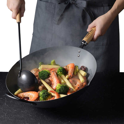 Wok Yoshikawa en acier au carbone 36 cm - Fabriqué au Japon