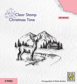 Nellie's Choice Tampon Transparent - Noël - Paysage d'hiver avec cerfs
