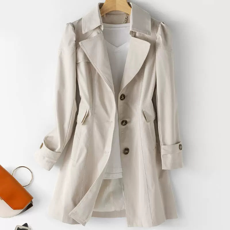 Women's European & American Slim-Fit Mid-Length Windbreaker Jacket