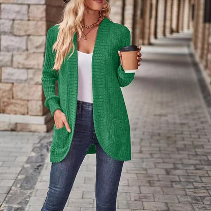 Women’s Relaxed-Fit Mid-Length Winter Coat with Pockets – Casual Autumn Outerwear Jacket