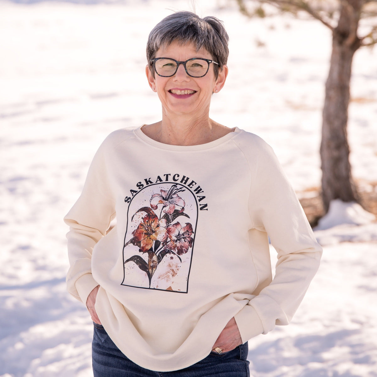 Sweat-shirt pour femme premium Lys de la prairie Aquarelle | Vêtements Saskatchewan