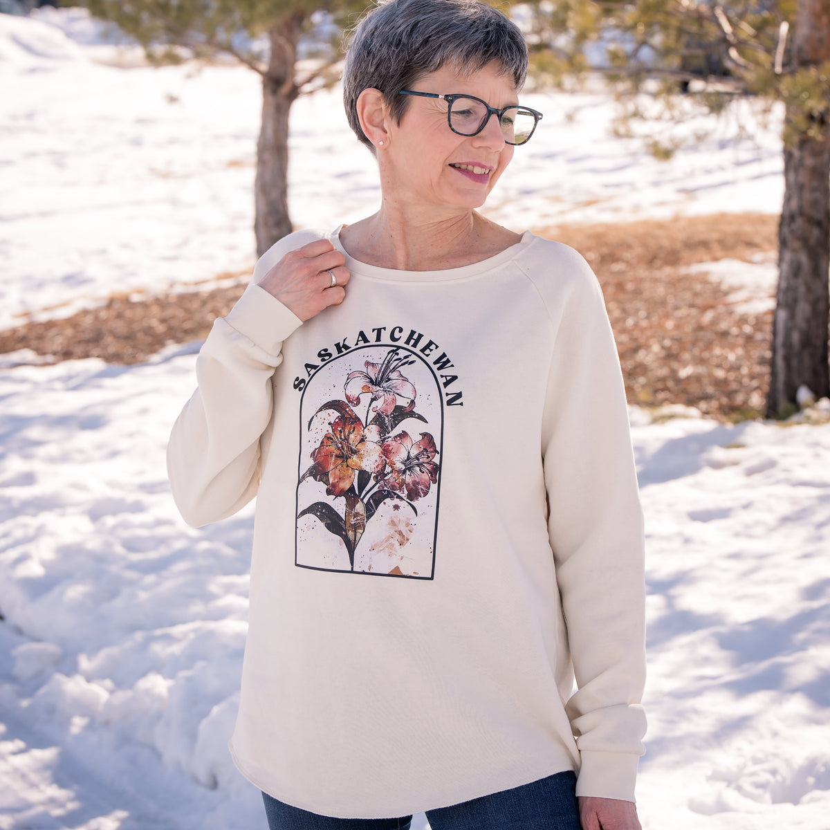 Sweat-shirt pour femme premium Lys de la prairie Aquarelle | Vêtements Saskatchewan