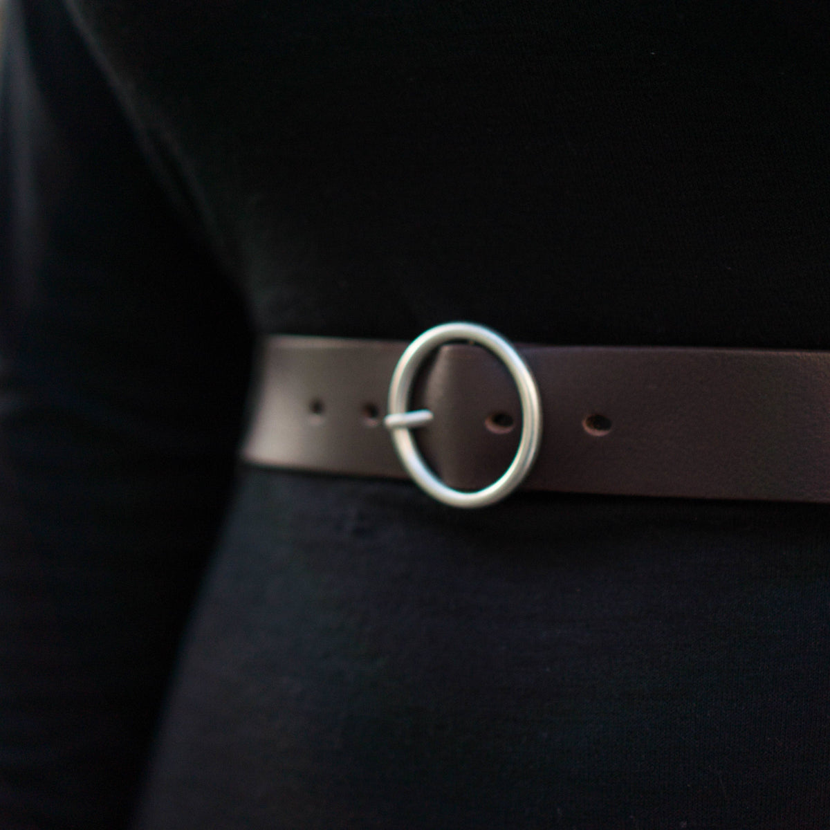 Sempre - Brown Vachetta Leather Waist Belt with Circular Buckle - Made in Canada
