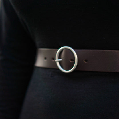 Sempre - Brown Vachetta Leather Waist Belt with Circular Buckle - Made in Canada