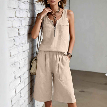 Sleeveless Tank Top And Straight-leg Capri Pants Casual Set