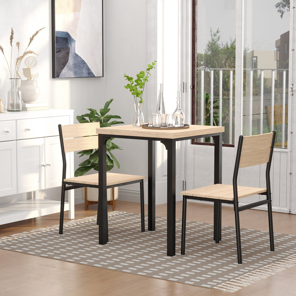 Ensemble de salle à manger 3 pièces Kurt pour petits espaces - Bois naturel