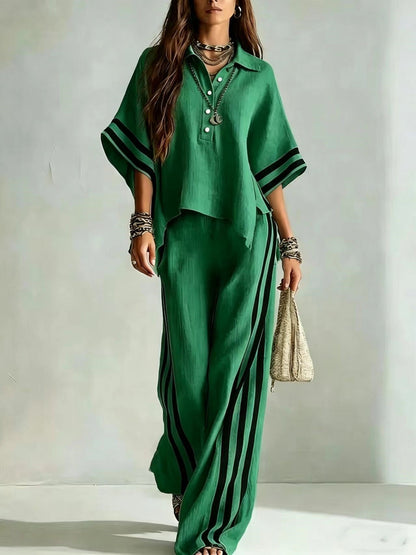 Womens Clothing Short-Sleeve Shirt And Loose Pants Two-Piece Set