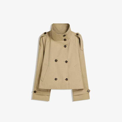 Women’s Retro Double-Breasted Trench Coat – Lapel Collar Long-Sleeve Lace-Up Short Jacket
