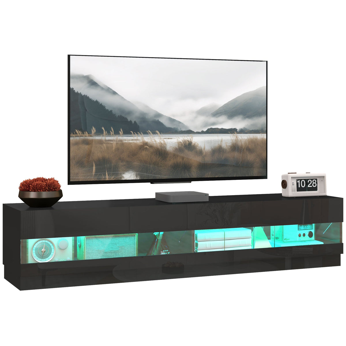 Meuble TV Hart lumineux pour téléviseurs jusqu'à 75" - Noir brillant