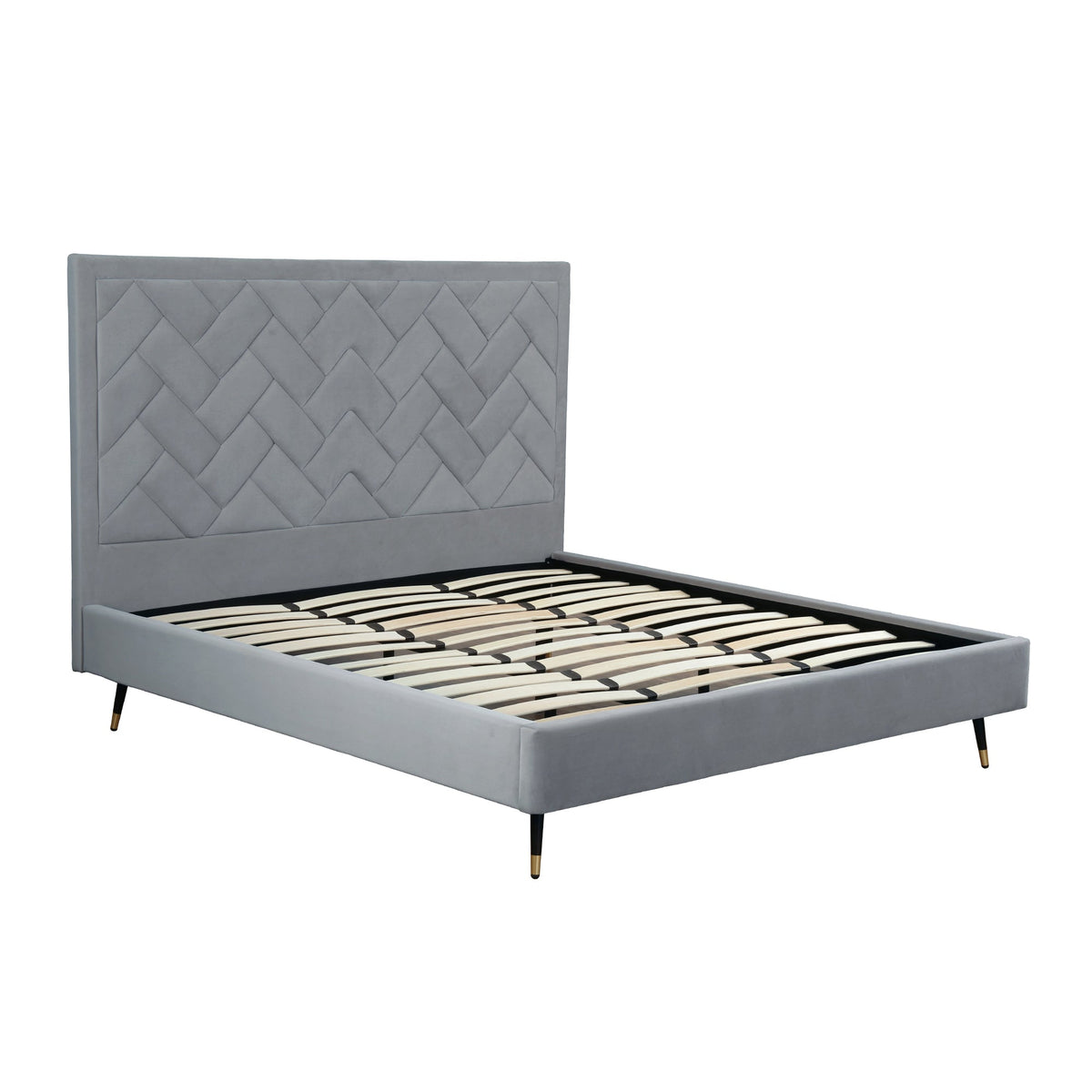 Lit plateforme en velours capitonné Gallagher - Gris