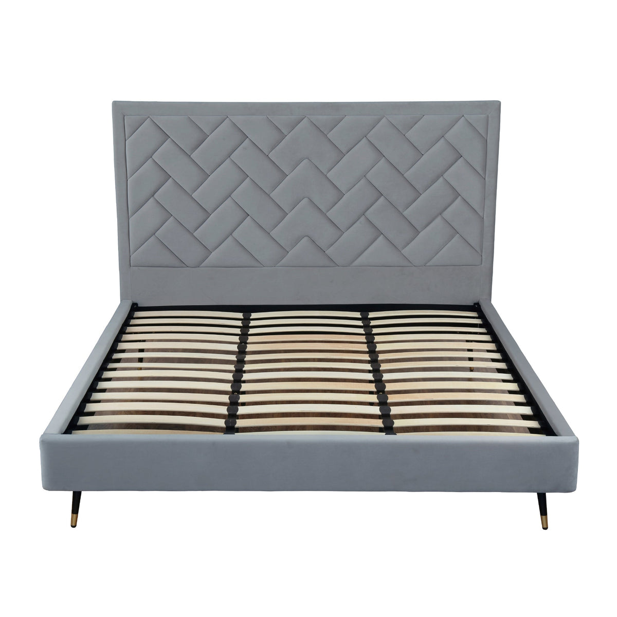 Lit plateforme en velours capitonné Gallagher - Gris