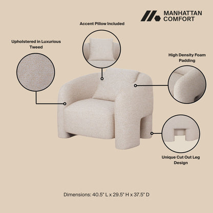 Fauteuil d'appoint en tweed et pin Chloe - Beige