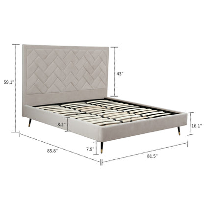 Lit plateforme rembourré en velours Gallagher - Greige