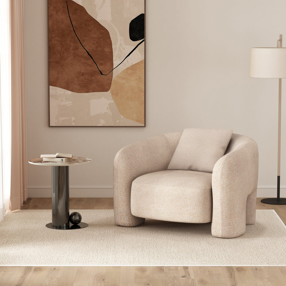 Fauteuil d'appoint en tweed et pin Chloe - Beige