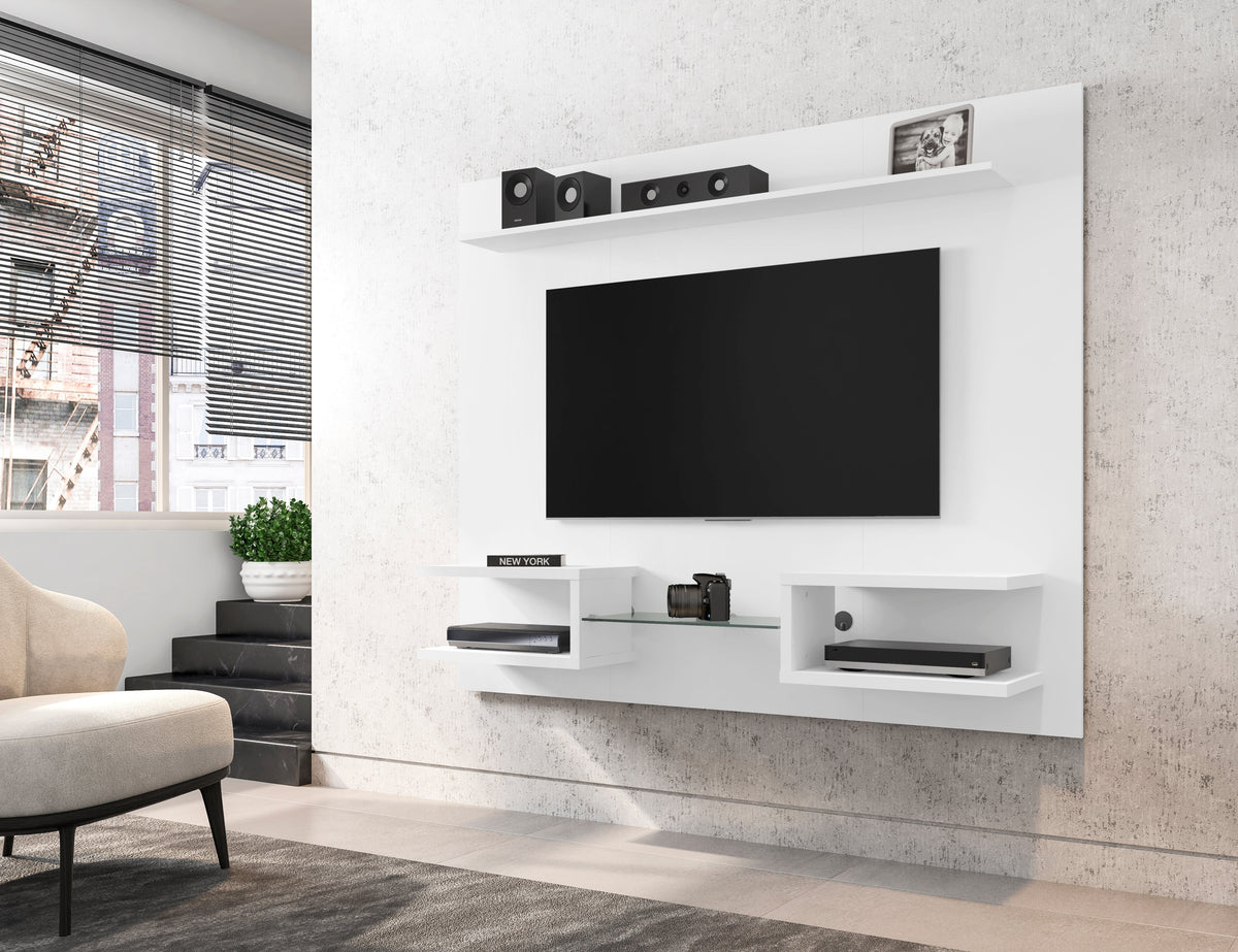 Meuble TV mural flottant moderne Augusta – Blanc brillant