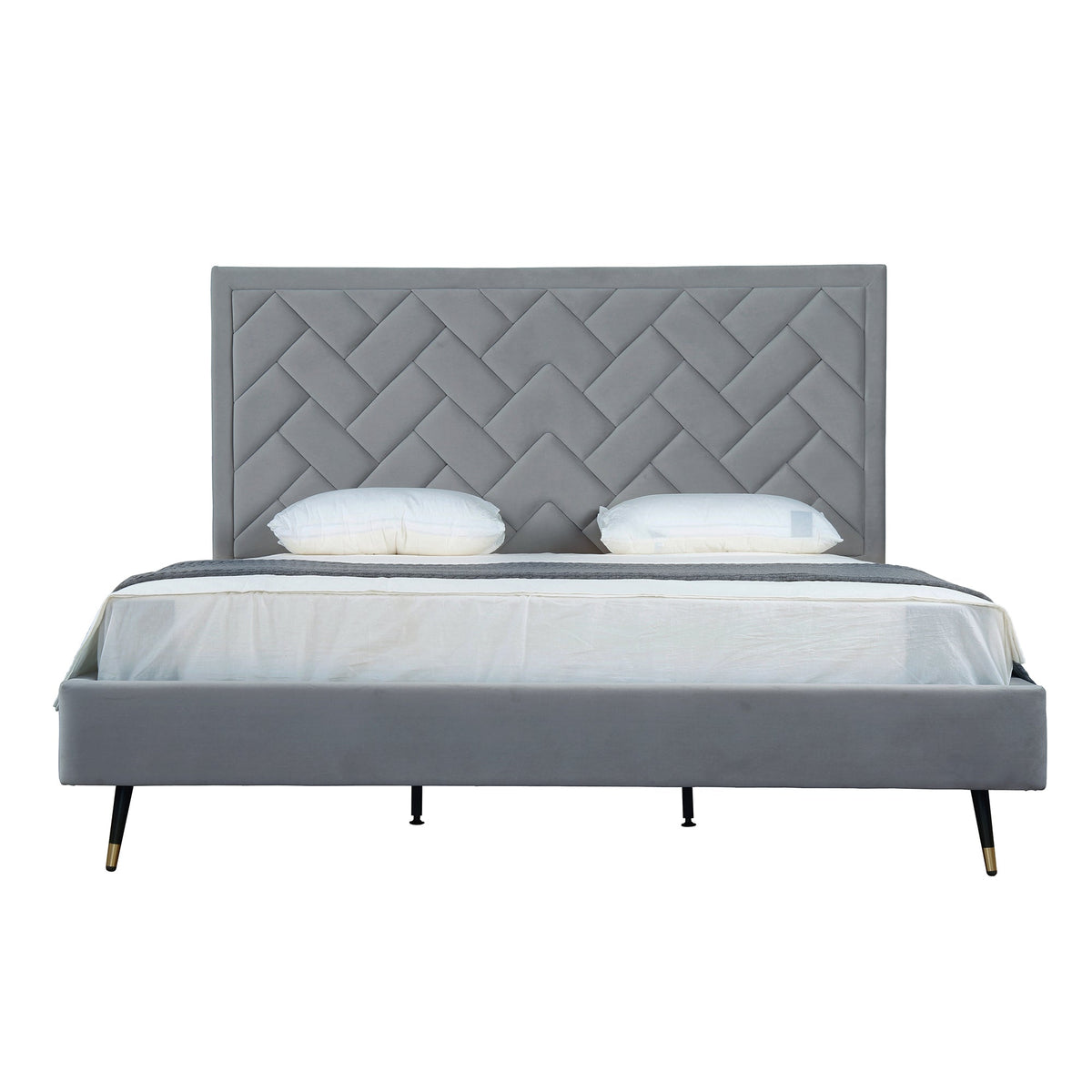 Lit plateforme en velours capitonné Gallagher - Gris
