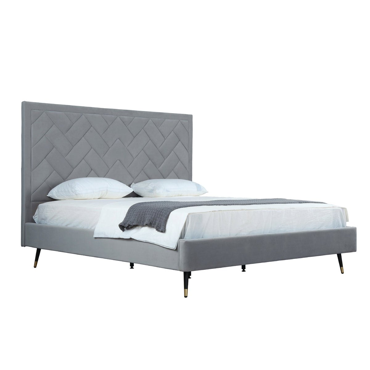 Lit plateforme en velours capitonné Gallagher - Gris