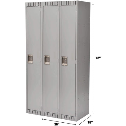 Lockers, Bank of 3, 36" x 18" x 72", Steel, Grey, Rivet (Assembled)