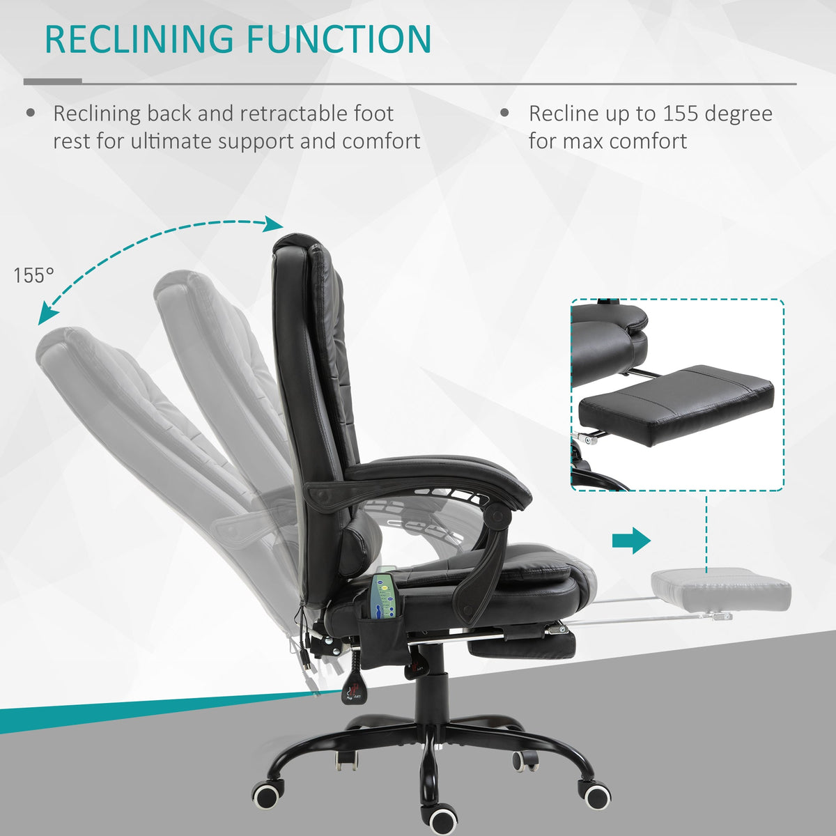 Chaise de bureau de direction Declan avec 7 points de massage et fonctions inclinables - Noir