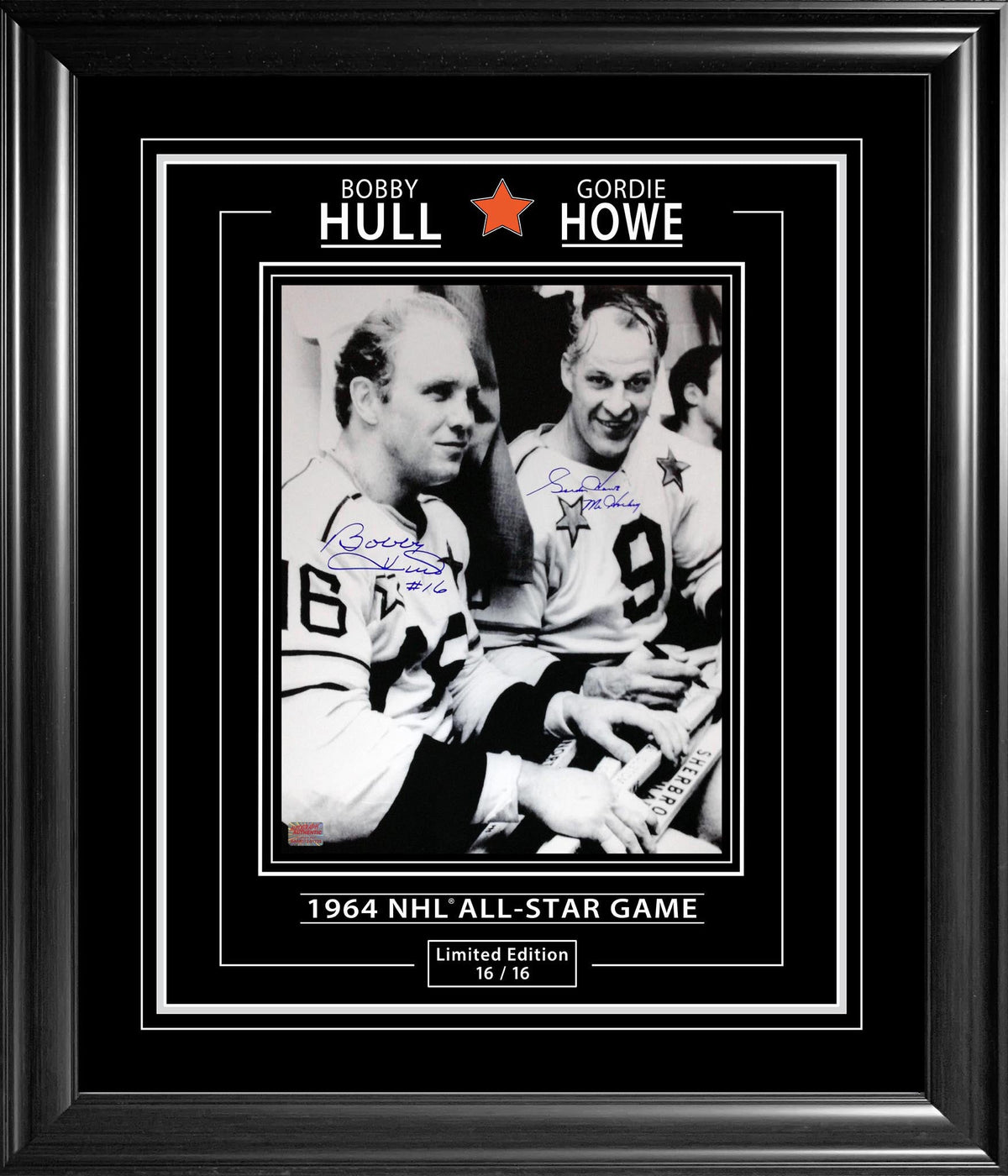 GORDIE HOWE & BOBBY HULL SIGNÉ ÉDITION LIMITÉE 11X14 N°16/16 (28" X 24")