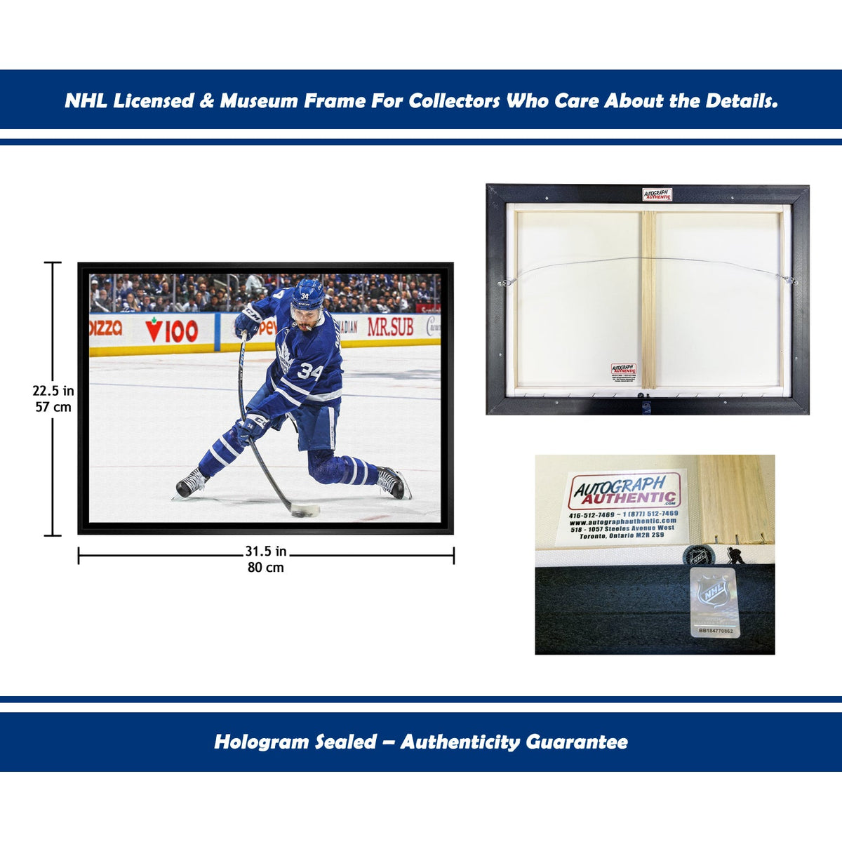 TOILE ENCADRÉE AVEC FRAPPE FRAPPÉE D'AUSTON MATTHEWS - TORONTO MAPLE LEAFS (31,5 PO X 22,5 PO)