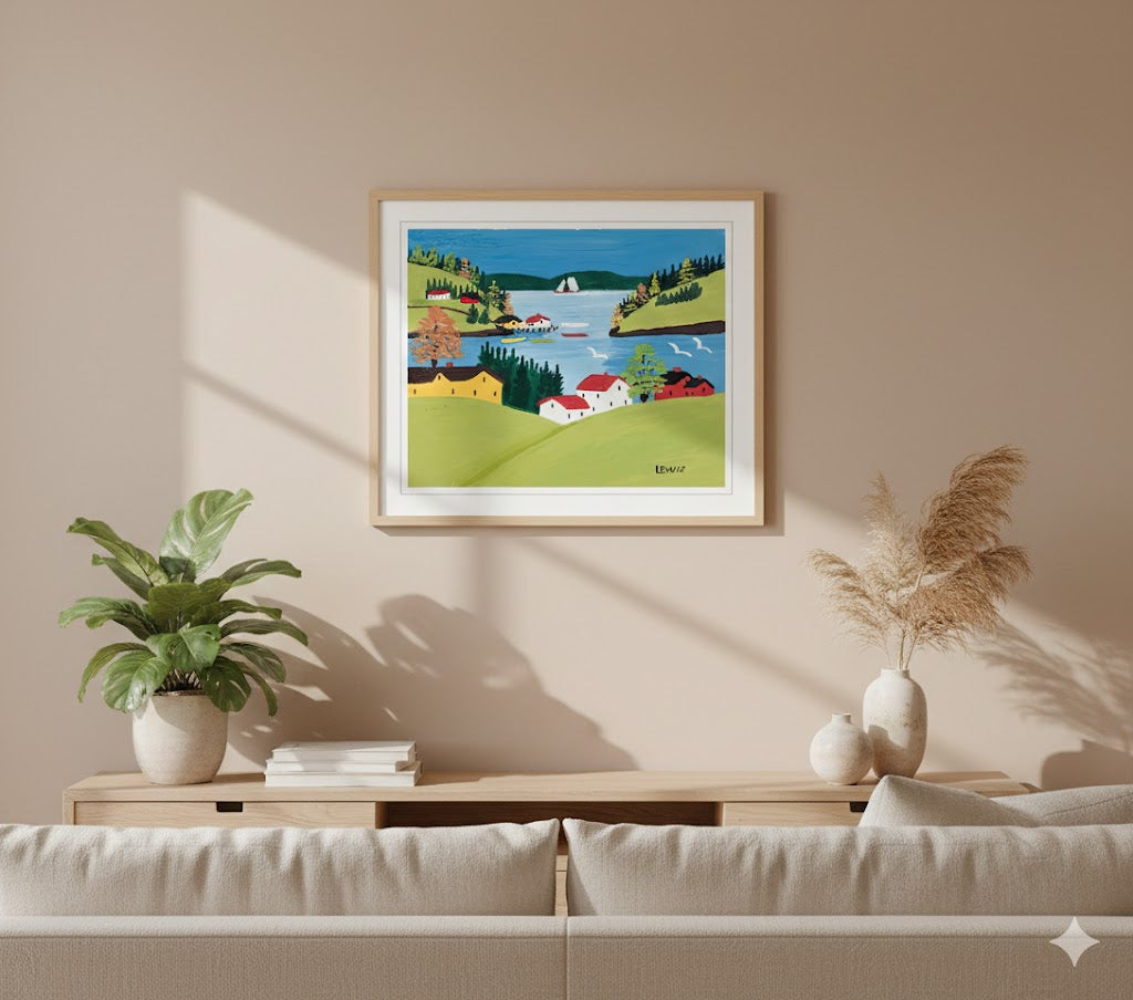 Maud Lewis “Digby Harbour” Folk Art Framed Print (24x28)