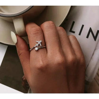 925 Sterling Silver CZ Flying Plane Open Ring