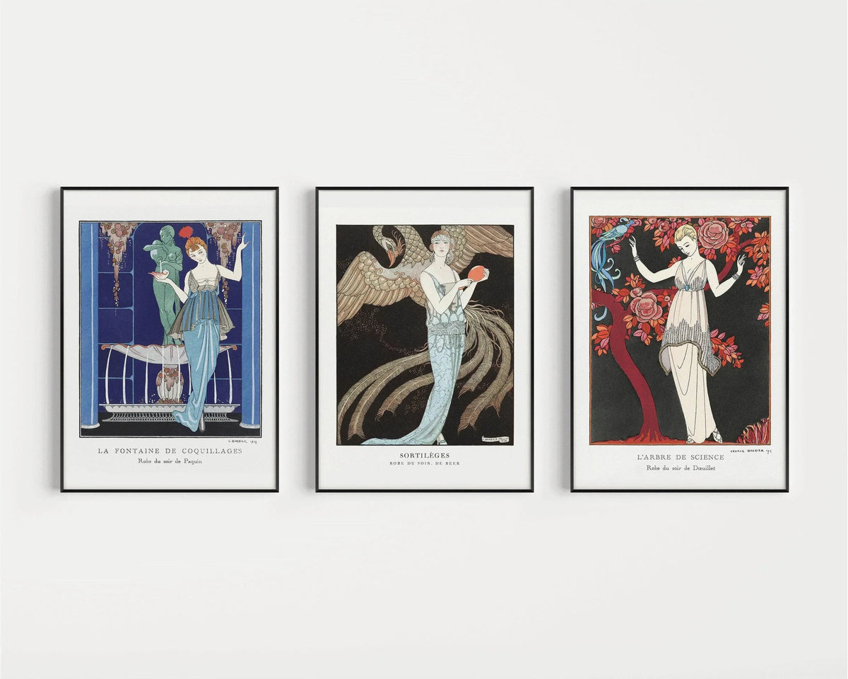 George Barbier STATEMENT TRIO | Famous Fashion Illustration Art Prints Nouveau available framed