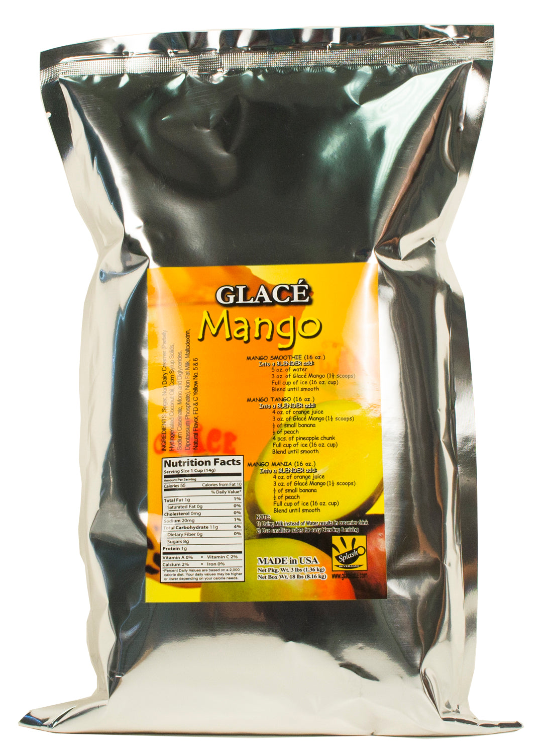 Mango 4 in 1 Mix for Bubble Tea, Smoothies, Lattes and Frappes, 3 lbs. Bag (Case 6 x 3 lbs. Bags)  - Multi-Use Powdered Beverage Mix - Ships Free Within Canada on Orders Above CAD $199