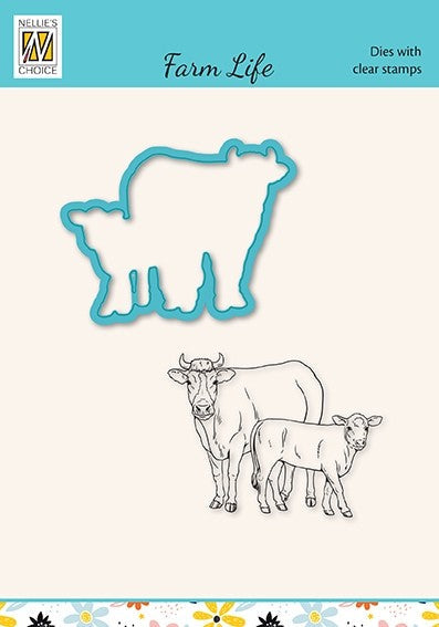 Nellies Choice Set de matrices et de tampons - Vie à la ferme - Vache et veau