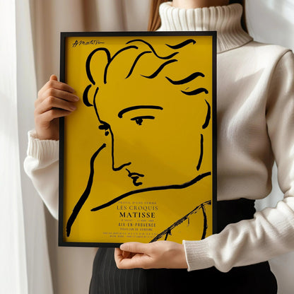 Henri Matisse, profil de femme, impression d'art : esquisse jaune et noire, giclée sur papier Hahnemühle