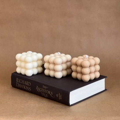 Bubble Cube Candle: Decorative Soy Wax Pillar, Handmade
