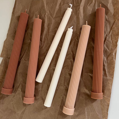 Ribbed Soy Wax Taper Candle: Handmade Unscented Pillar