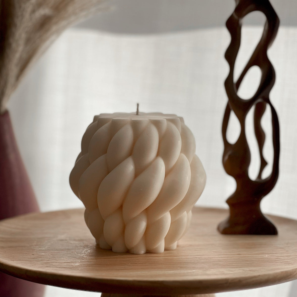 Grande bougie en tricot de soja : Décoration de table basse en corde torsadée
