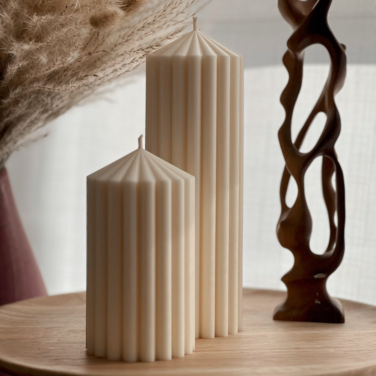 Ribbed Soy Wax Pillar Candle | Handmade Vegan Decor
