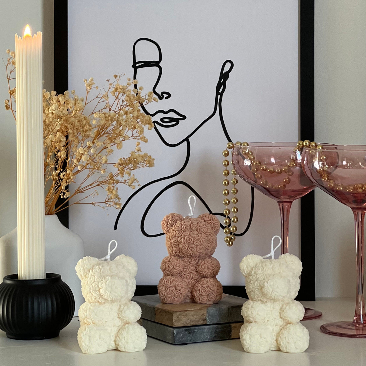 Bougie Ours en Peluche Rose : Décoration d'Intérieur en Cire de Soja Coulée à la Main