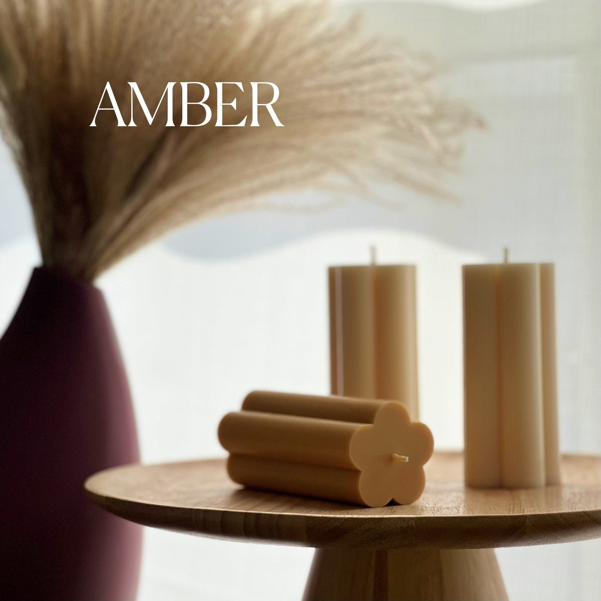 Flower Pillar Soy Candle: Minimalist Home Decor, Unscented Vegan Candle