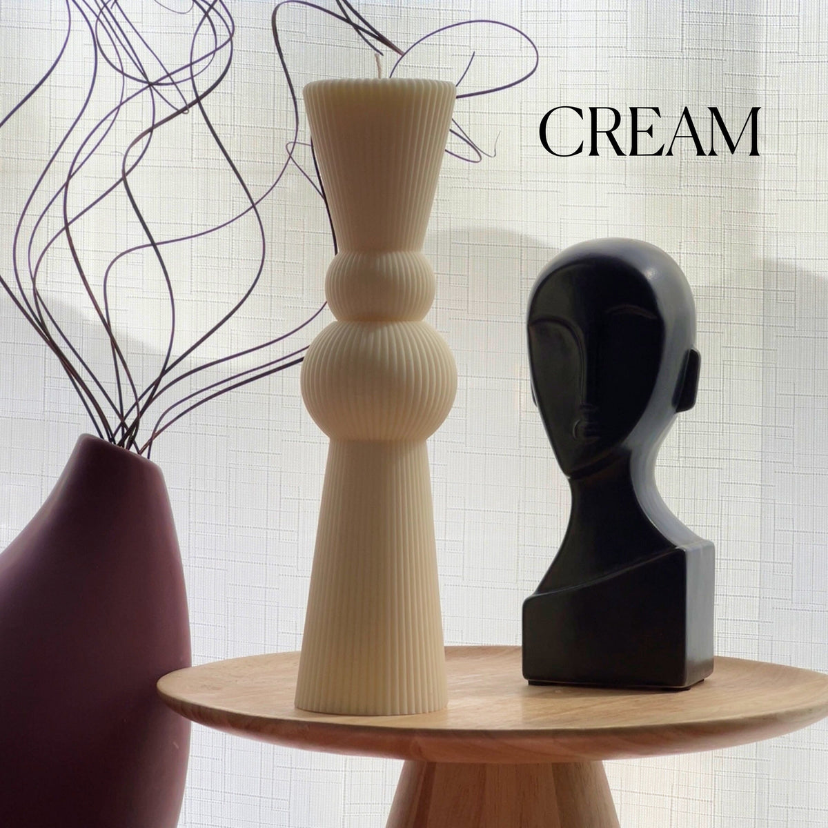 Grande bougie pilier échecs : Bougie décorative en cire de soja côtelée