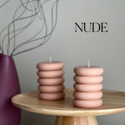 Round Soy Wax Pillar Candle: Wavy Unscented Decorative Candle